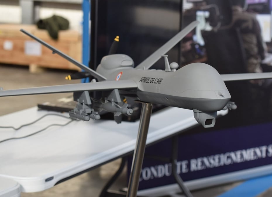 Maquette d'un drone Reaper armé, aux couleurs de l'armée de l'Air.