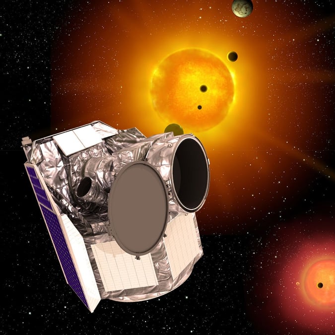 Vue d’artiste du chasseur d’exoplanètes Cheops