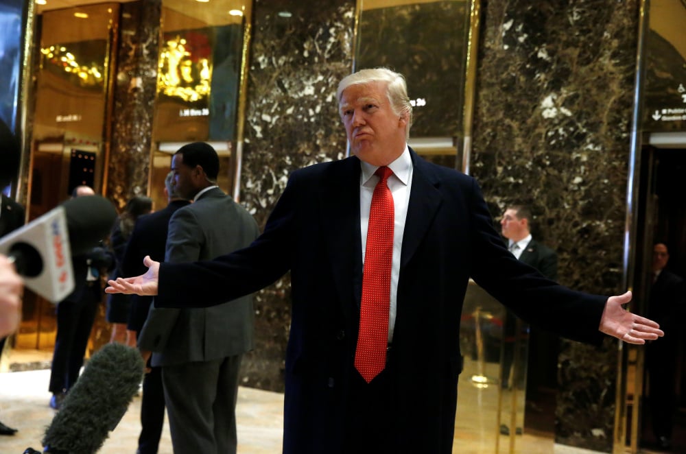 Le président élu des États-Unis, dans le hall principal de la Trump Tower à Manhattan, New York, en 2016