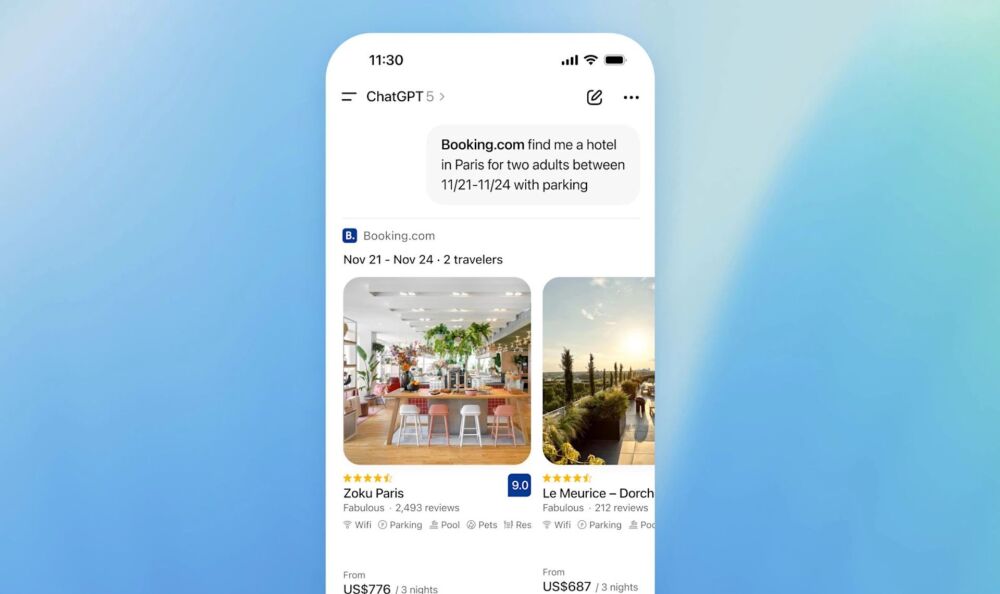 Booking fait partie des premières apps disponibles sur ChatGPT, a annoncé OpenAI lundi 6 octobre.