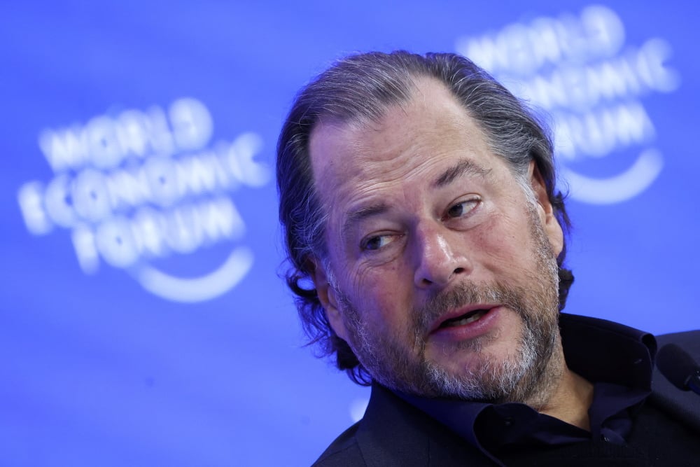 Marc Benioff, PDG de Salesforce au 55e World Economic Forum (WEF) de Davos, Suisse.