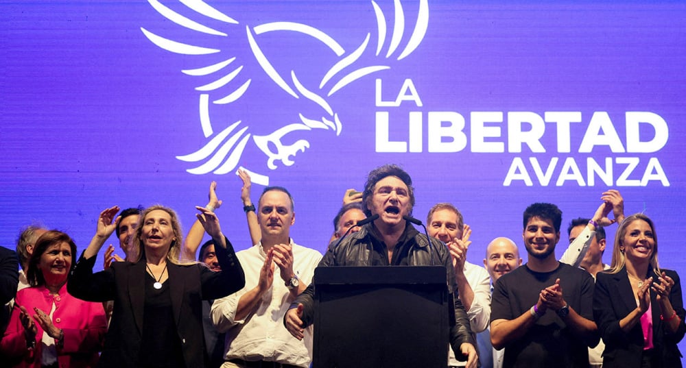 Le président argentin Javier Milei pendant un meeting à Santa Fe le 23 octobre.