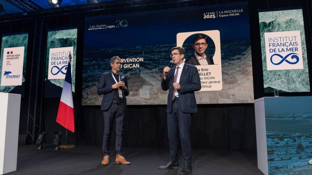 Le PDG de Naval Group, Pierre-Eric Pommelet, lors de son intervention aux Assises de l'économie de la mer à La Rochelle.