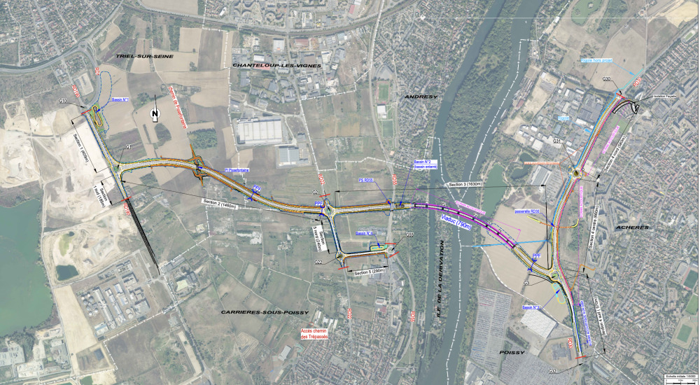 Plan synoptique du projet de viaduc d'Achères.