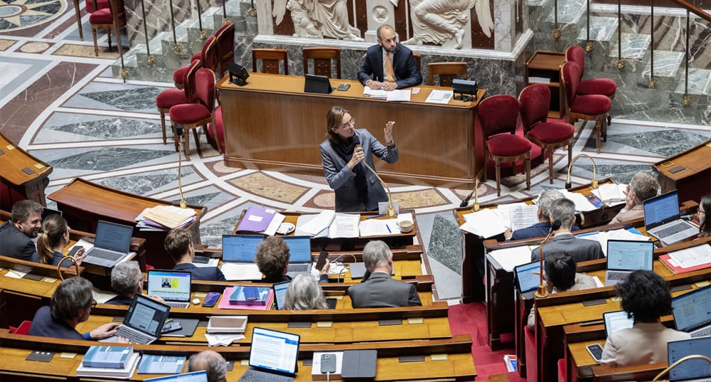 Légende photo : Prenant la parole à l’Assemblée, Amélie de Montchalin, ministre chargée des Comptes publics, a défendu le pacte Dutreil.