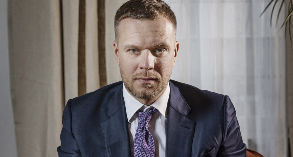 Le ministre lituanien des Affaires étrangères Gabrielius Landsbergis lors de sa visite à Stockholm, en Suède, le 24 janvier 2024.