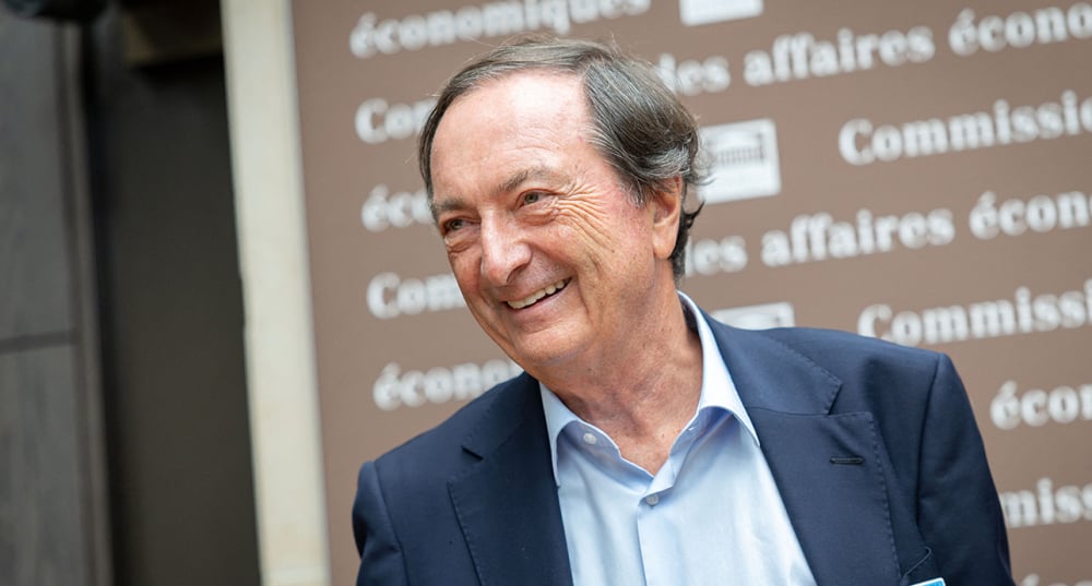 Michel Edouard Leclerc pendant la Commission des affaires économiques au Palais Bourbon, Paris, le 25 novembre 2025.