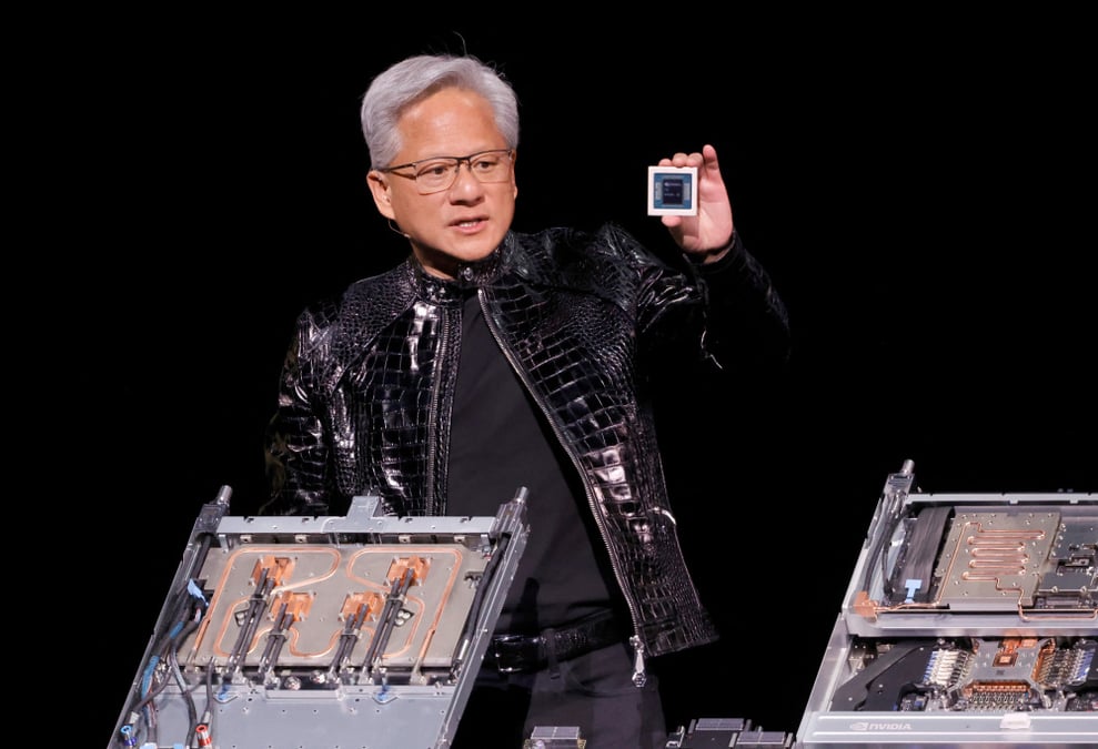 Le PDG de Nvidia, Jensen Huang, prend la parole lors de la conférence d'ouverture de Nvidia au CES 2026, salon annuel de l'électronique grand public, à Las Vegas, Nevada, États-Unis, le 5 janvier 2026.