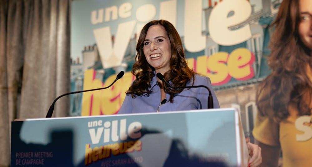 Sarah Knafo (Reconquête) lors du lancement de sa campagne pour la mairie de Paris, le 12 janvier.