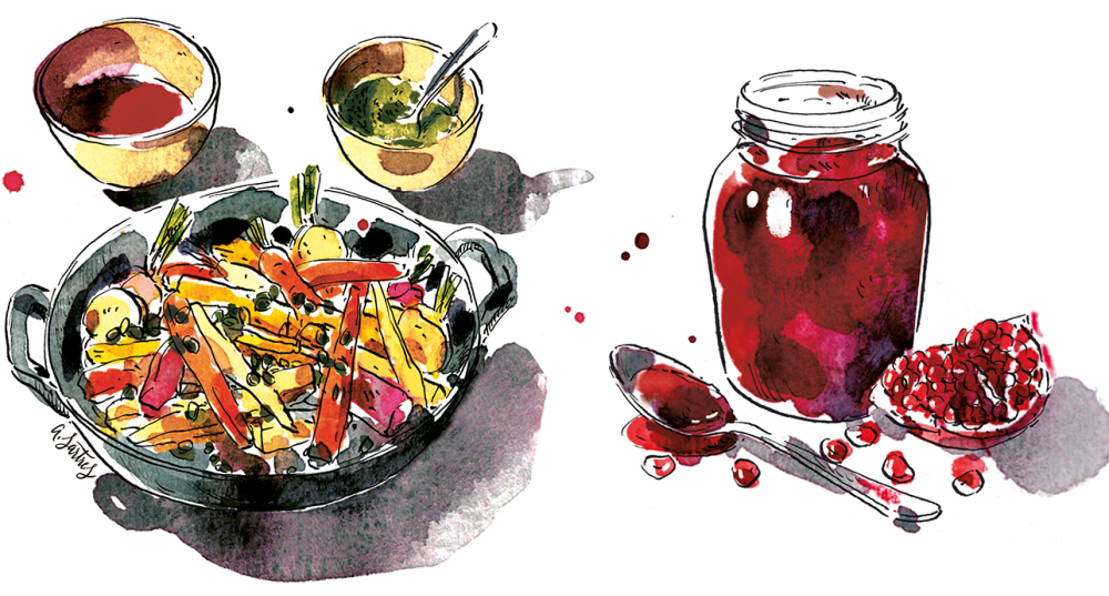 Illustration d'une recette de légumes à composer.