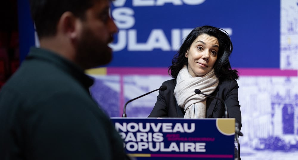 Sophia Chikirou en meeting à Paris, le 30 janvier 2026.
