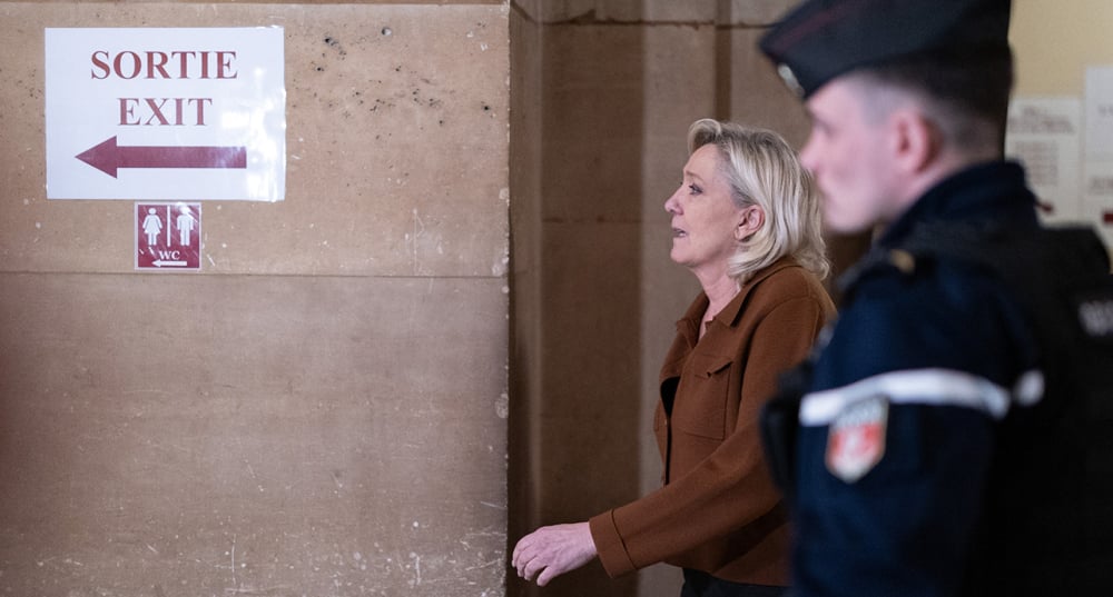 Marine le Pen, le 3 février au Palais de Justice de Paris, lors de son procès en appel pour détournement de fonds publics européens.