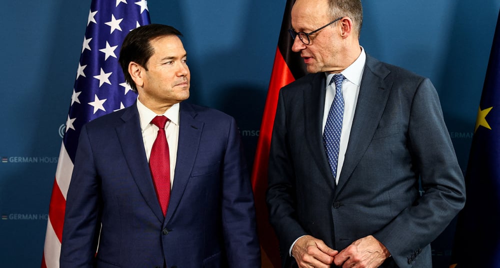 Le chancelier allemand Friedrich Merz et le secrétaire d'état américain Marco Rubio à l'occasion d'une rencontre en marge de la Conférence de Munich sur la sécurité (MSC), le 13 février 2026.