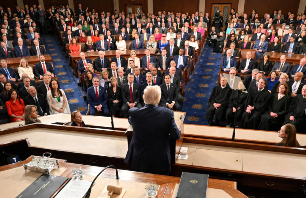 Le président américain Donald Trump s’exprime lors d’un discours devant une session conjointe du Congrès au Capitole, le 4 mars 2025.