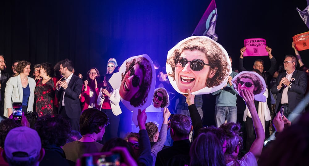 Dernier meeting de la maire sortante Jeanne Barseghian, le 19 mars à Strasbourg.