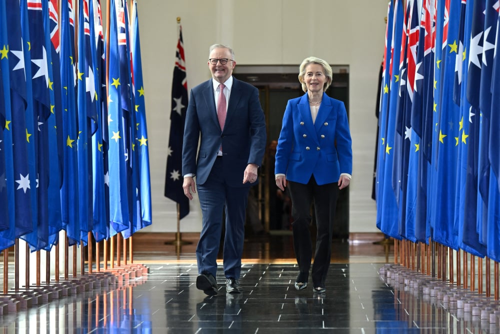 Le Premier ministre australien, Anthony Albanese, et la présidente de la Commission européenne, Ursula von der Leyen, ce 24 mars.