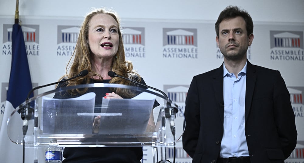Les rapporteurs Paul Vannier et Violette Spillebout présentent le rapport de la commission parlementaire sur la violence à l'école, à la suite du scandale autour de l'école Notre-Dame de Bétharram, à l'Assemblée nationale, le 2 juillet 2025.