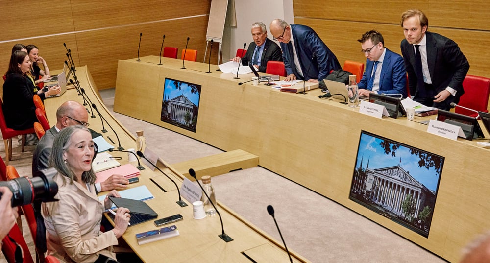 Delphine Ernotte, PDG de France Télévisions, assiste à une audition devant la commission d’enquête sur la neutralité, le fonctionnement et le financement de l’audiovisuel public, à l’Assemblée nationale, le 8 avril 2026.