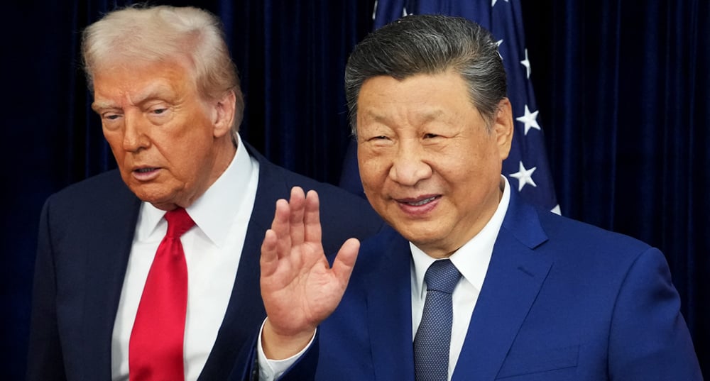 Le président américain Donald Trump et son homologue chinois Xi Jinping avant une réunion bilatérale à la base aérienne de Gimhae le 30 octobre 2025 à Busan, en Corée du Sud.