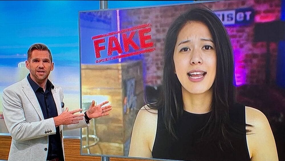Jake Moore, à gauche, enquêteur pour ESET, a généré un visage féminin (à droite) pour dûper les recruteurs d'un société de marketing.