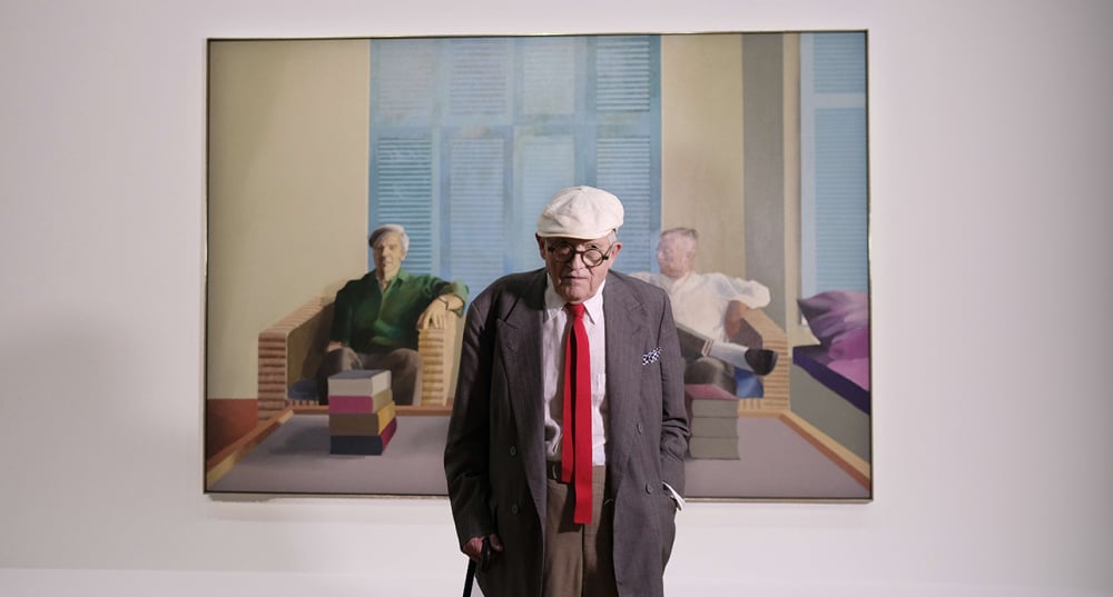David Hockney au Centre Pompidou, en 2017.