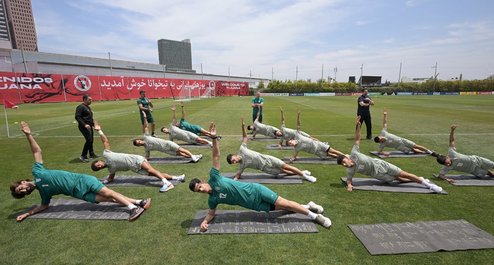 Les joueurs iraniens participent à une séance d'entraînement dans le cadre de la Coupe du monde de football 2026 au Centro Xoloitzcuintle à Tijuana, au Mexique, le 11 juin 2026.