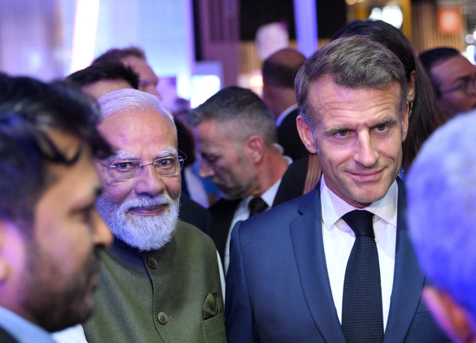 Le président français Emmanuel Macron et le Premier ministre indien Narendra Modi visitent le salon VivaTech, qui célèbre sa 10e édition, à Paris, le 18 juin 2026.
