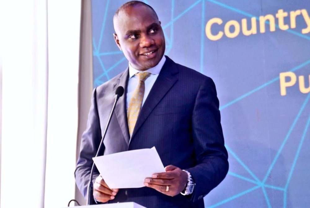 Henry Musasizi, ministre ougandais des Finances, lors du lancement du Cadre de partenariat pays avec la Banque mondiale, le 29 juin à Kampala.