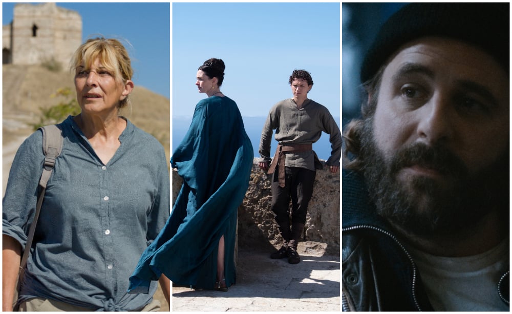 De gauche à droite : Yana Radeva, dans « L'Aventure rêvée » ; Anne Hathaway et Tom Holland dans « L'Odyssée » et Vincent Macaigne à l'affiche de « Comète », le nouveau film d'Élie Wajeman.