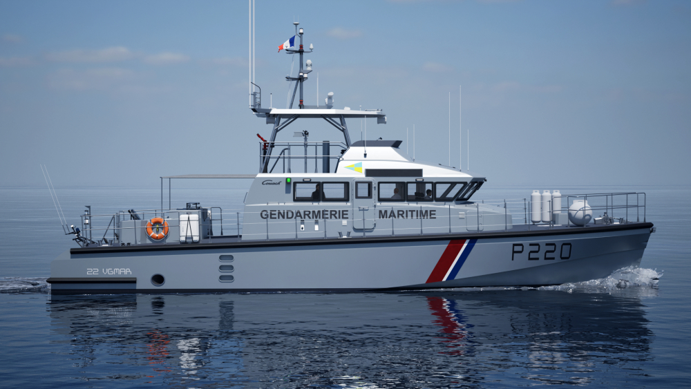 Visuel d'une vedette de type Mousquetaire qui sera livrée à la Gendarmerie maritime par Couach à partir de 2029.