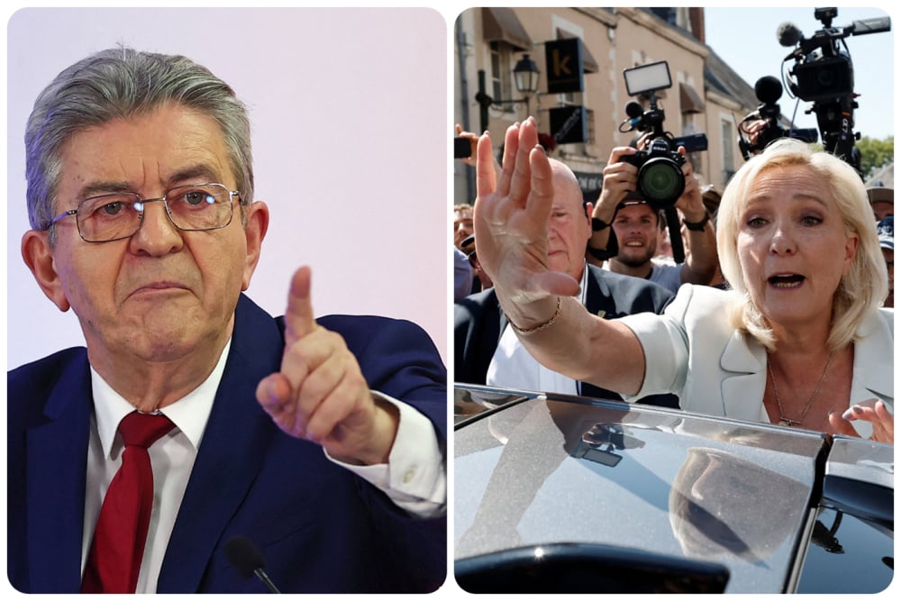 Jean-Luc Mélenchon, candidat La France insoumise et Marine Le Pen, candidate Rassemblement national pour la présidentielle 2027.