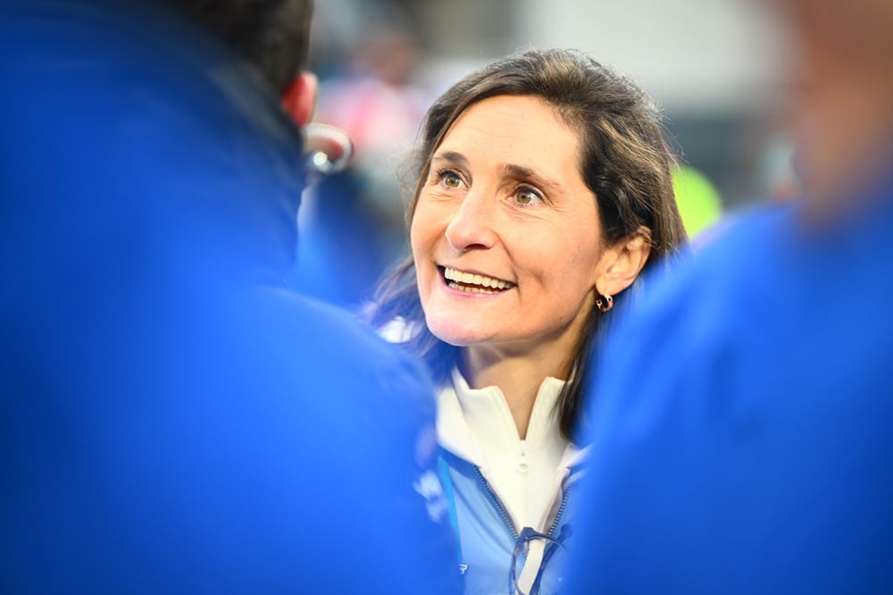 Amélie Oudéa-Castéra, à l'occasion de l'épreuve de Biathlon des JO de Milan Cortina 2026.
