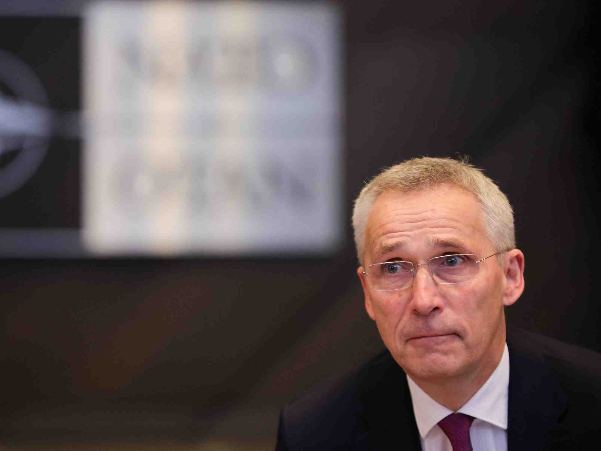 Le secretaire general de l'otan, jens stoltenberg a bruxelles, en belgique