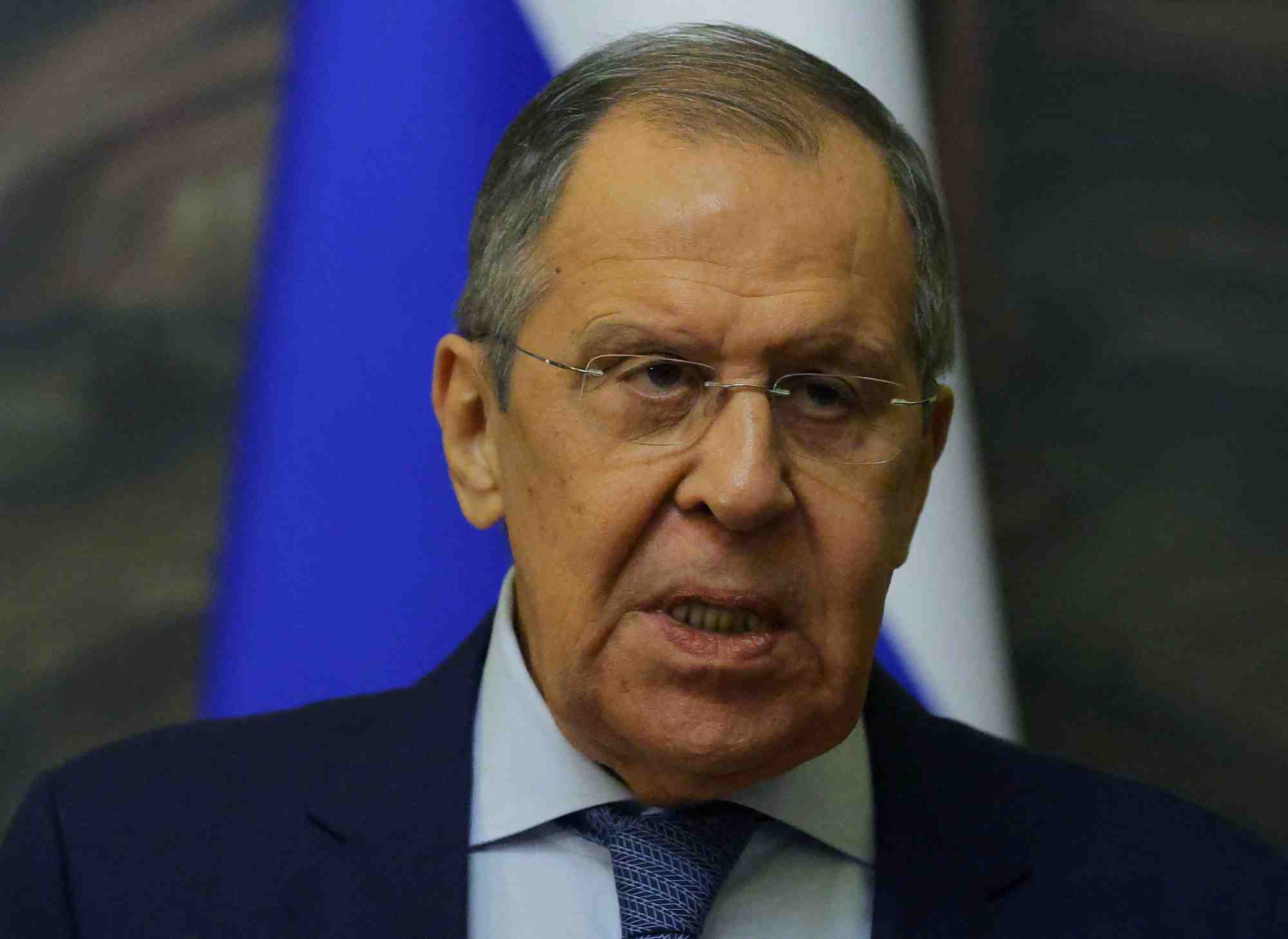 Le ministre russe des affaires etrangeres serguei lavrov lors d'une conference de presse a moscou