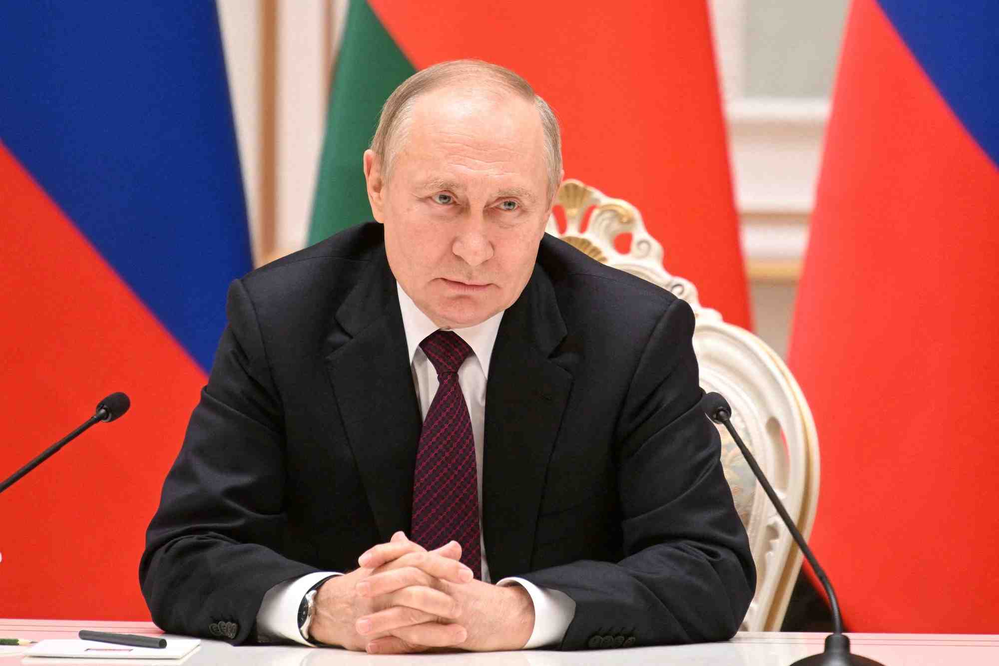 Photo d'archives du president russe, vladimir poutine lors d'une conference de presse a minsk