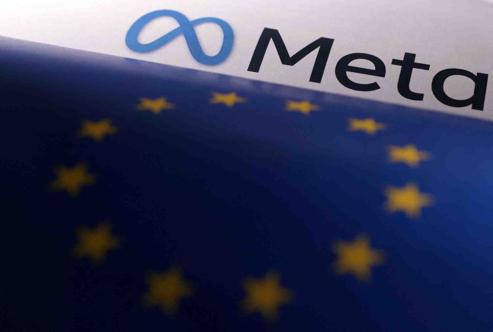 Le drapeau de l'union europeenne et du logo de meta