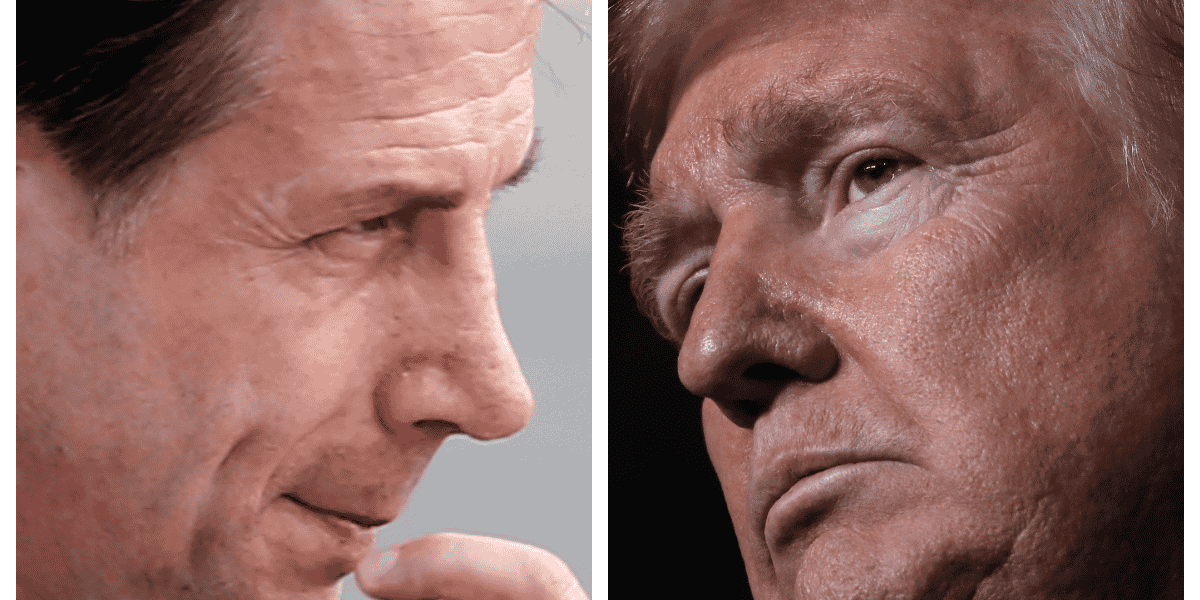 Collage photo Giuseppe Conte, chef du gouvernement italien et Donald Trump, président des Etats-Unis