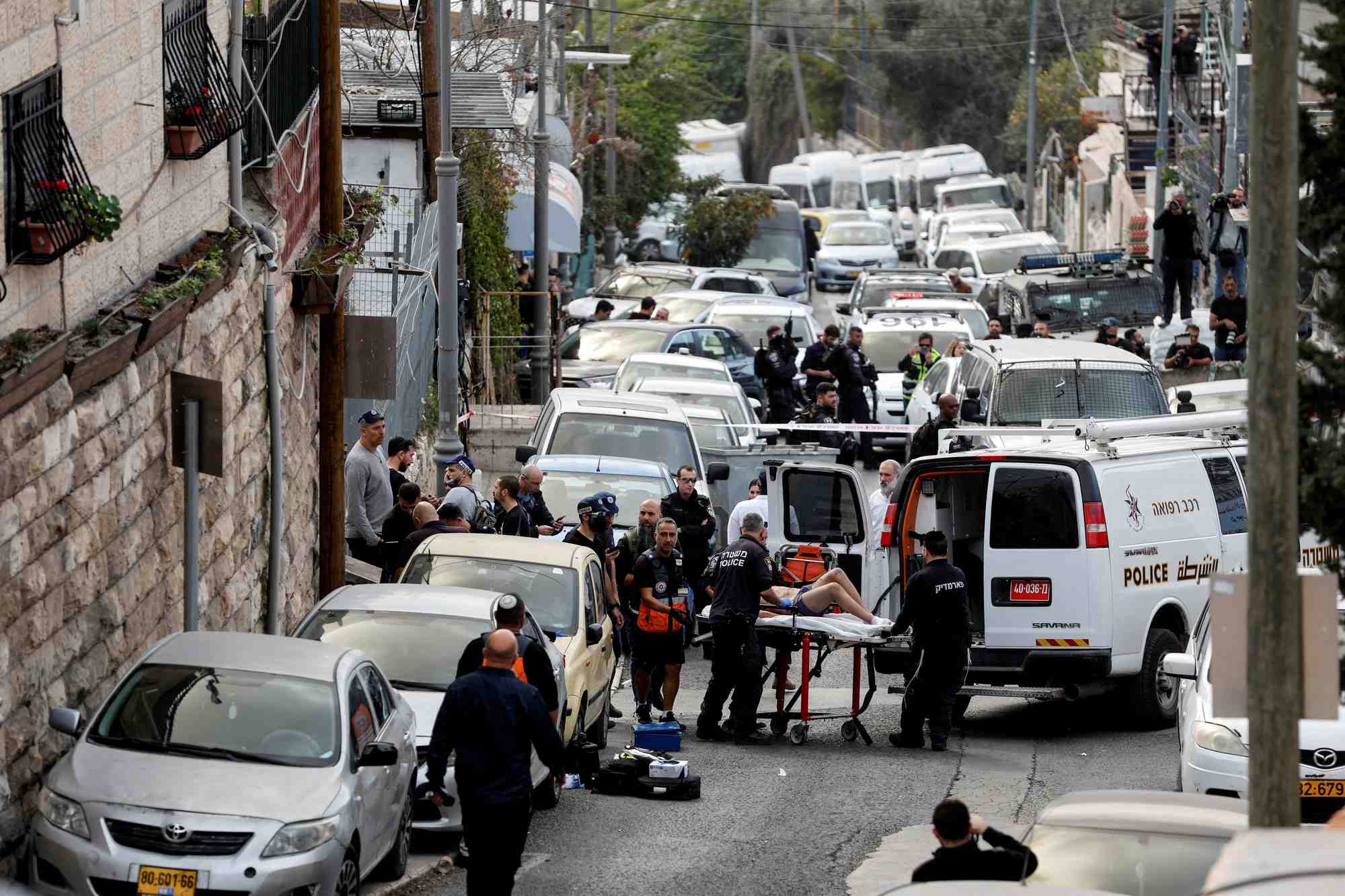 Les lieux d'un incident suspecte d'etre une fusillade, selon un porte-parole de la police, a l'exterieur de la vieille ville de jerusalem