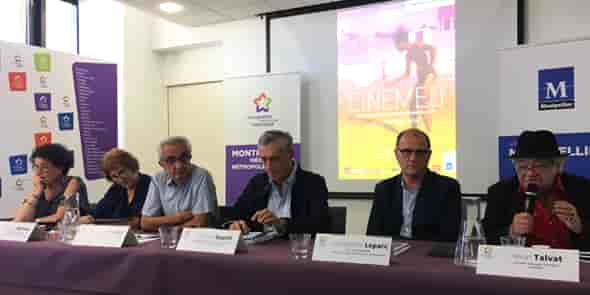 Z. Bourguet (Région), Isabelle Marsala (Ville de Montpellier), B. Travier (Métropole), P. Saurel (Ville de Montpellier), C. Leparc (Cinemed), H. Talvat (Cinemed).