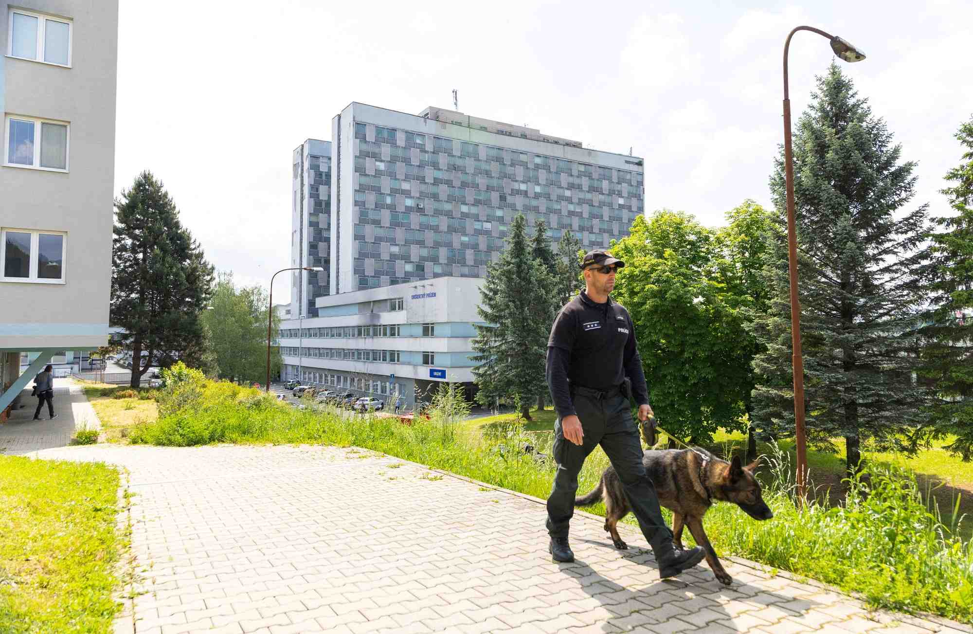 Un policier pres de l'hopital universitaire f.d. roosevelt, a banska bystrica