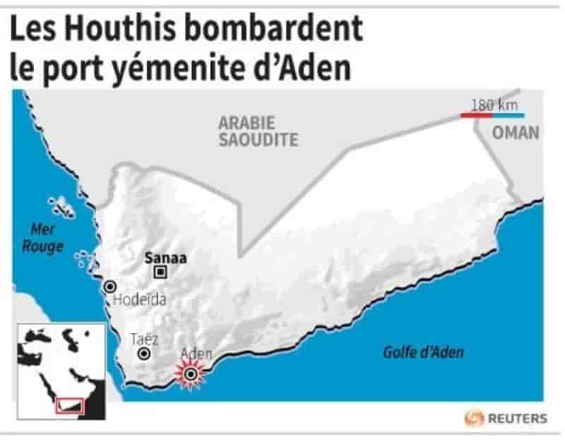 Les houthis bombardent le port yemenite d’aden