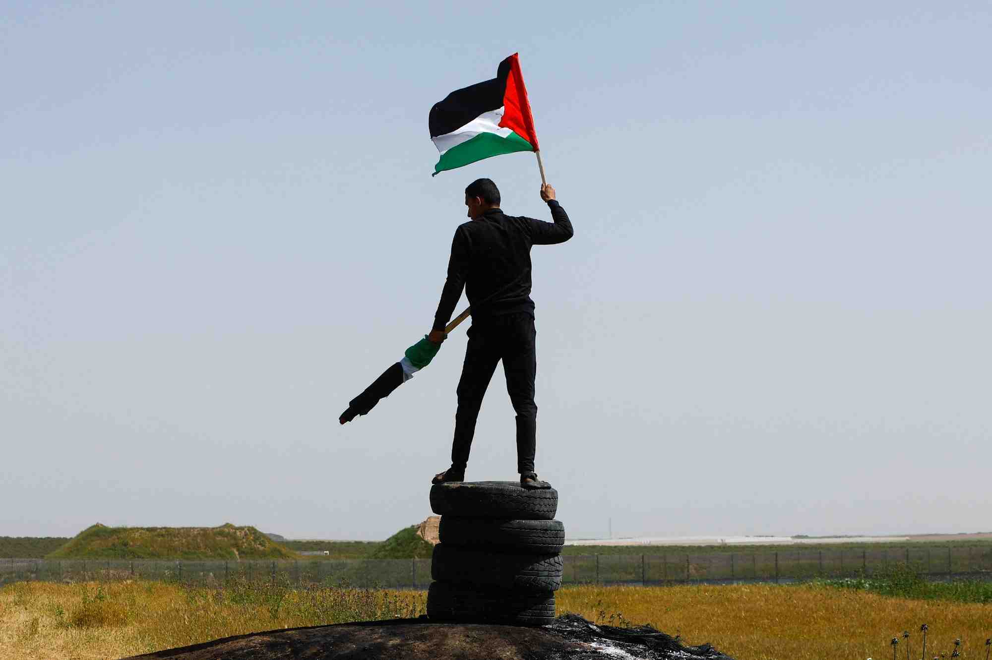 Un manifestant brandit un drapeau palestinien