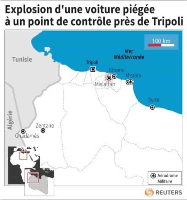 Explosion d'une voiture piegee a un point de controle pres de tripoli