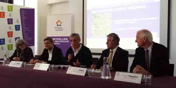 De gauche à droite : C. Marion (M3M), G. Rabin (CNES), P. Saurel (M3M), B. Plano et A. Podaire (InSpace)