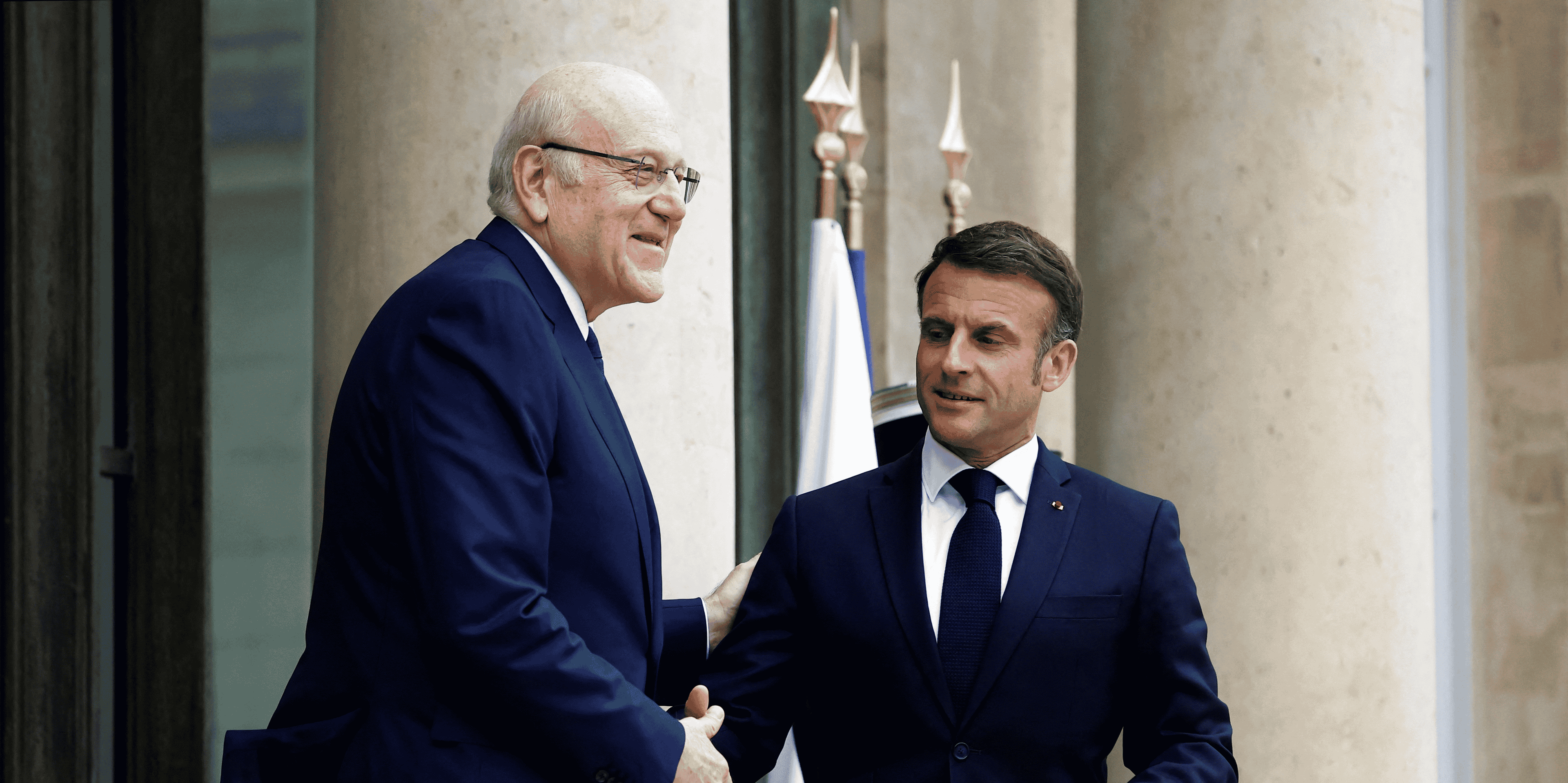 Emmanuel macron accueille le premier ministre par interim du liban najib mikati