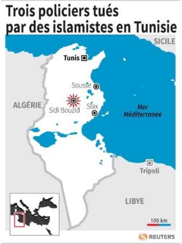 Trois policiers tues par des islamistes en tunisie