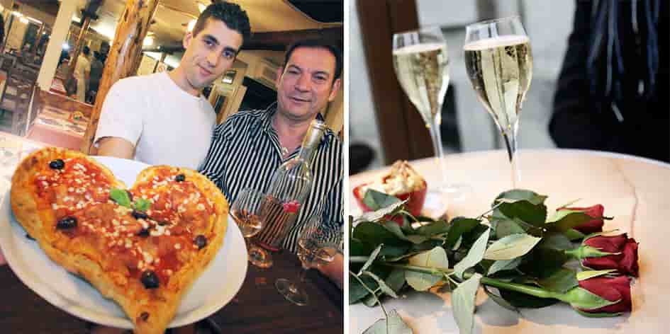 Cœurs, roses et coupes de champagne au menu de la Saint-Valentin.