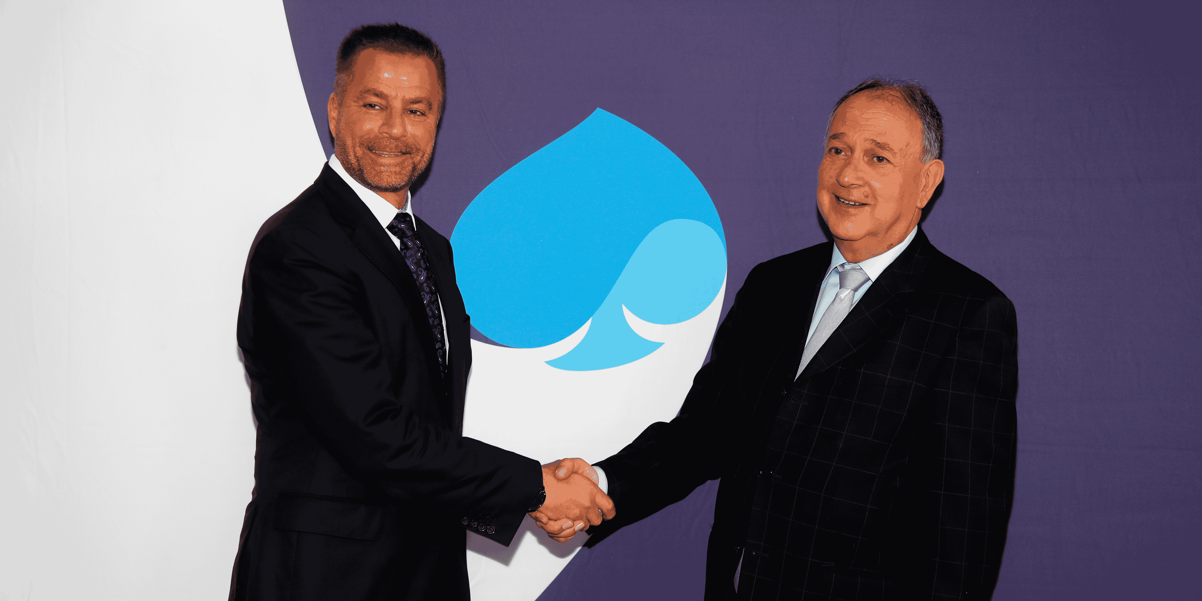 Dominique Cerutti (à g.), PDG d'Altran et Paul Hermelin (à dr.), PDG de Capgemini, lors d'une conférence de presse à Paris le 25 juin 2019.