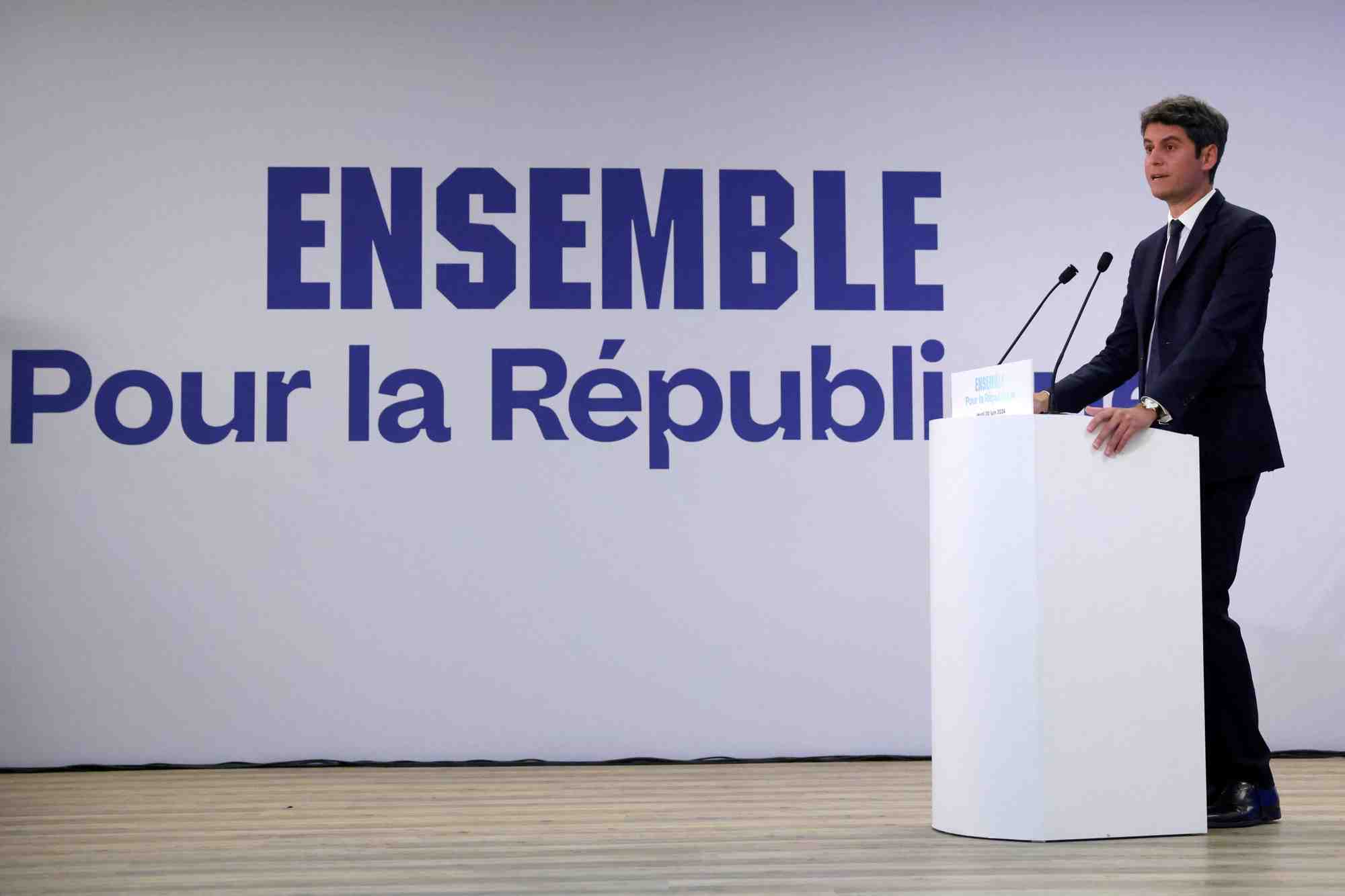 Le premier ministre francais gabriel attal tient une conference de presse pour presenter son programme en vue d'elections legislatives anticipees