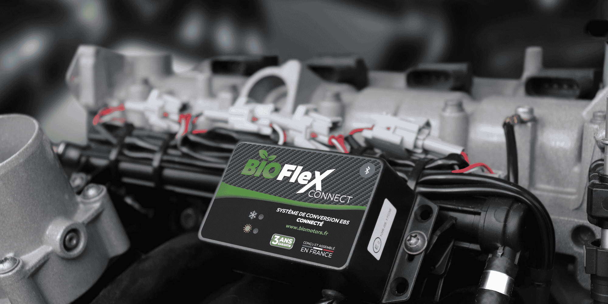 Le système de conversion E-85 BIOFleX Connect, conçu par l'entreprise héraultaise Biomotors, permet de convertir les véhicules essence au superéthanol E85 (ou bioéthanol